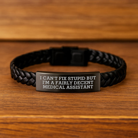 Image of Funny Medical Assistant Gifts for Him - Interlaced Leather Bracelet with Stainless Steel, PU Leather, Engraved - Gifts from Men to Medical Assistant Dad on Father's Day - Image 2