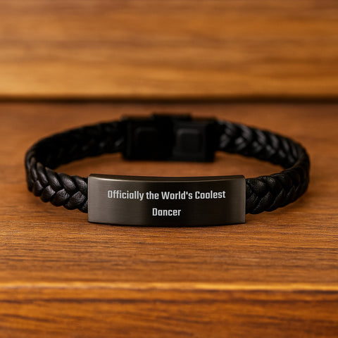 Image of Dancer Gifts from Friends - 'Officially The World's Coolest Dancer' Interlaced Leather Bracelet for Birthday Unique Gifts - Image 2