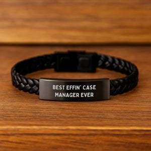 Funny Case Manager Gifts from Coworkers, Case Manager Interlaced Leather Braces for Men, Best Effin' Ever Quote, Birthday Unique Gifts