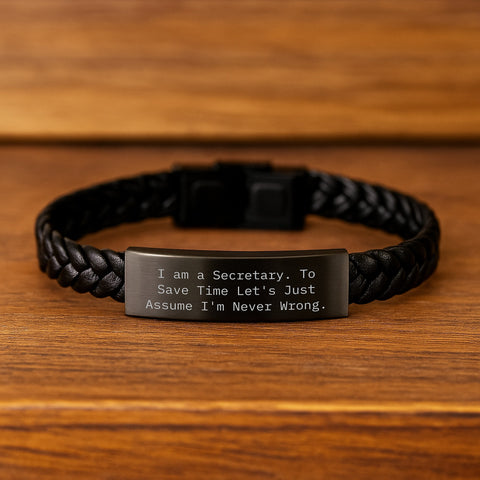 Image of Funny Secretary Gifts from Friends for Secretary Birthday Unique Gifts Interlaced Leather Bracelet, Stainless Steel and PU Leather Combination, 7.87 inches Length - Image 2