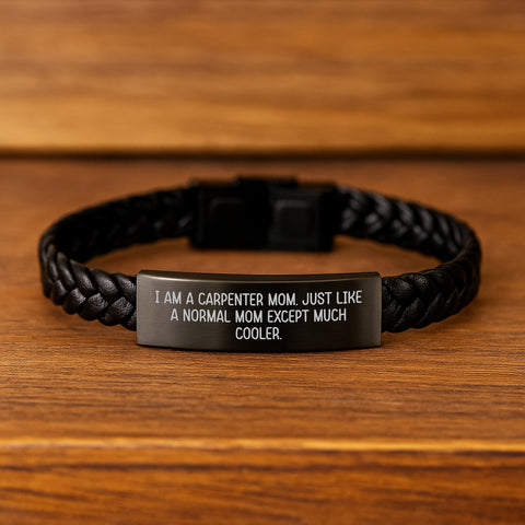 Image of Cool Carpenter Gifts - I Am A Carpenter Mom Interlaced Leather Bracelet, Birthday Unique Presents for Men, Women, Friends, Coworkers, Family - Image 2