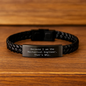 Mechanical Engineer Gifts - Funny Interlaced Leather Bracelet for Men, Women, Friends, Coworkers, Family - Mother's Day Unique Gifts from Men - Engraved Stainless Steel