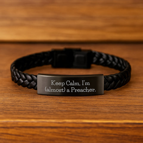 Image of Funny Preacher Gift for Graduation, Interlaced Leather Bracelet with Stainless Steel and PU Leather, Gifts from Friends and Family for Him - Image 2