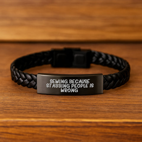 Image of Sewing Inspired Interlaced Leather Bracelet, Funny Quote, Gifts for Men and Women, Graduation Unique Gifts from Friends and Family - Image 2