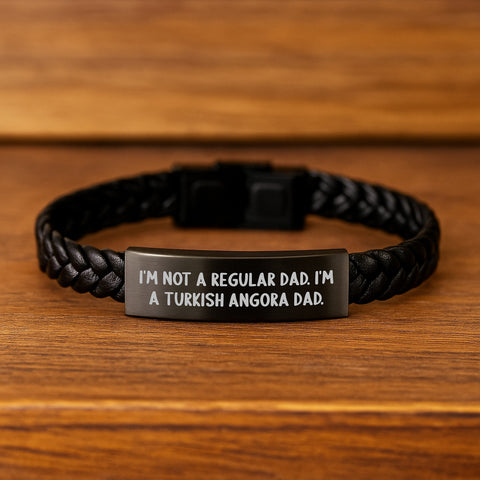 Image of Funny Turkish Angora Cat Gifts for Men - Engraved Interlaced Leather Bracelet, Gifts from Dad to Turkish Angora Cat Lover for Graduation - Image 2