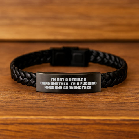 Image of Funny Grandmother Gifts, I'm Not A Regular Grandmother. I'm A F--king Awesome Grandmother., Interlaced Leather Bracelet for Graduation, Gifts from Family to Grandmother - Image 2