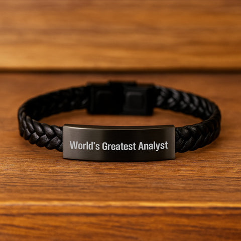 Image of World's Greatest Analyst Funny Gifts Interlaced Leather Bracelet for Birthday, Gifts from Family to Analyst, Analyst Gifts for Men, Funny Quote Interlaced Leather Bracelet - Image 2