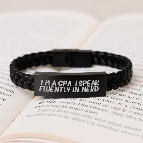 Image of Funny CPA Gifts for Men, Unique Interlaced Leather Bracelet with Engraved Stainless Steel, Perfect for Graduation - Gift from Friends to Family - Image 3