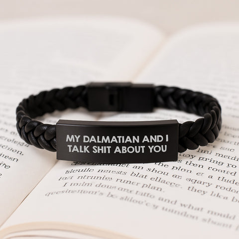 Image of Dalmatian Dog Lover's Funny Interlaced Leather Graduation Gift from Friends - 'My Dalmatian And I Talk Shit About You' Quote - Image 3