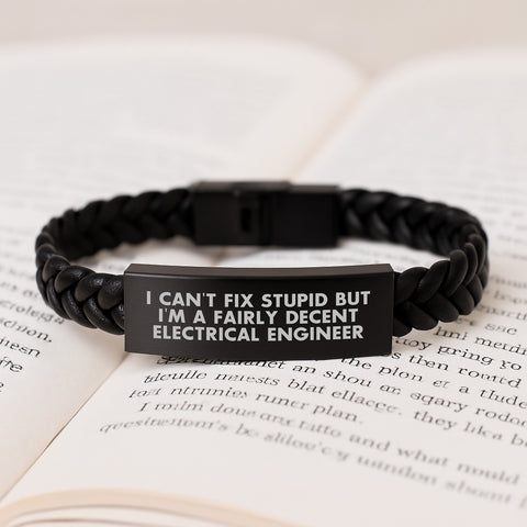 Image of Funny Electrical Engineer Gifts for Him, Interlaced Leather Bracelet with Quote, Valentine's Unique Gifts from Men - Image 3