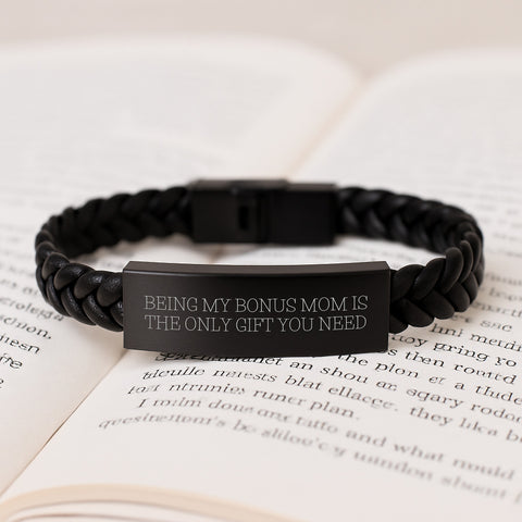 Image of Bonus Mom Gifts from Men, Funny Inspirational Interlaced Leather Bracelet for Graduation, 'Being My Bonus Mom Is The Only Gift You Need' - Image 3