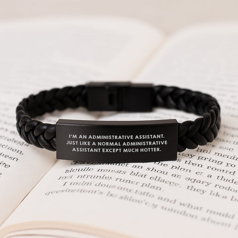 Image of Administrative Assistant Gifts: Funny Quote Interlaced Leather Bracelte, Gifts from Friends for Men, Unique Graduation Gifts, Hotter Than Normal Assistant, Stainless Steel and PU Leather, 7.87 inches - Image 3