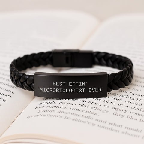 Image of Funny Microbiologist Gifts from Friends - Best Effin' Microbiologist Ever Interlaced Leather Bracelet for Men on Birthday - Image 3