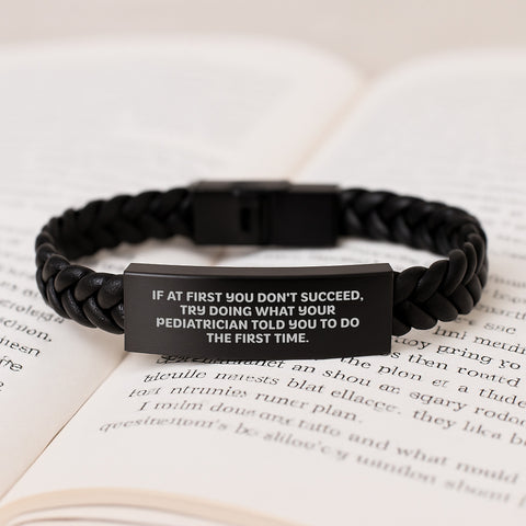 Image of Funny Pediatrician Gifts for Men - Gifts from Family - Interlaced Leather Bracelet with Stainless Steel, PU Leather, and Engraved Quote - Image 3