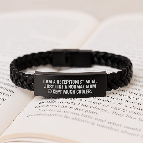 Image of Receptionist Mom Gifts, I Am A Receptionist Mom Except Much Cooler, Interlaced Leather Bracelet - Mother's Day Unique Gifts from Friends and Family to Receptionists - Image 3