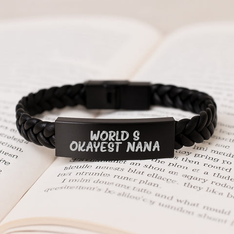 Image of Funny Quote Nana Gifts Interlaced Leather Bracelet, World's Okayest Nana, Unique Gifts for Nana from Family, Father's Day Unique Nana Jewelry - Image 3