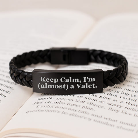 Image of Valet Gifts from Friends and Family - Interlaced Leather 'Keep Calm, I'm (almost) A Valet.' Birthday Unique Gifts for Valet Men - Image 3