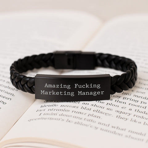 Image of Funny Marketing Manager Gifts from Friends, Unique Interlaced Leather Bracelet for Graduation, Engraved Stainless Steel, Amazing F--king Marketing Manager Quote, Gifts for Marketing Manager - Image 3