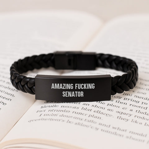 Image of Funny Senator Gifts from Friends, Amazing 'F--king Senator' Interlaced Leather Bracelet for Men, Unique Graduation Unique Gifts for Senator - Image 3