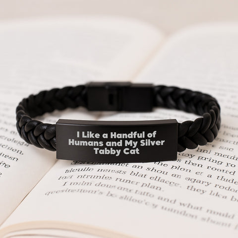 Image of Silver Tabby Cat Enthusiast's Interlaced Leather Bracelet Gifts from Men for Men Graduation Unique Gifts - Image 3