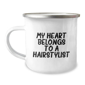 Funny Hairstylist Gifts from Friends, 'My Heart Belongs To A Hairstylist' Birthday Unique Mugs for Him or Her, Camping Mug for Hairstylist Enthusiasts - Image 1