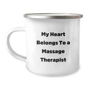 Funny Gifts for Massage Therapist, My Heart Belongs To A Massage Therapist Valentine's Unique Gifts from Friends, Funny Camping Mug for Women - Image 1