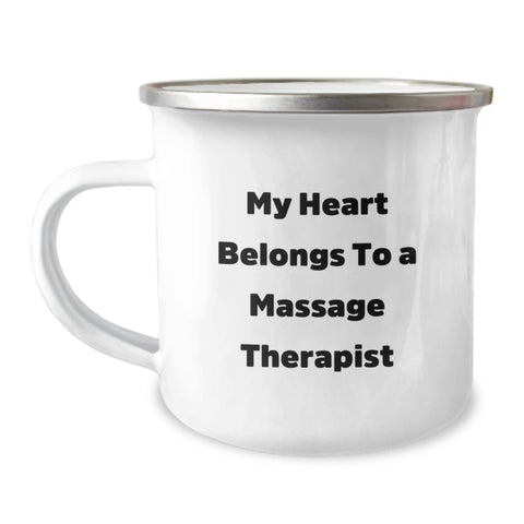 Image of Funny Gifts for Massage Therapist, My Heart Belongs To A Massage Therapist Valentine's Unique Gifts from Friends, Funny Camping Mug for Women - Image 1