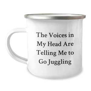 Juggling Fun Camping Mug Gifts from Friends, Perfect for Juggling Enthusiasts, Funny Quote: 'The Voices In My Head Are Telling Me To Go Juggling', Birthday Unique Gifts for Men, Women, and Friends - Image 1
