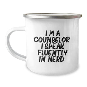 A Funny Counselor Gift for Men, Unique Christmas Unique Gifts from Friends to Counselors, Camping Mug with 'I'm A Counselor. I Speak Fluently In genius.' Quote - Image 1