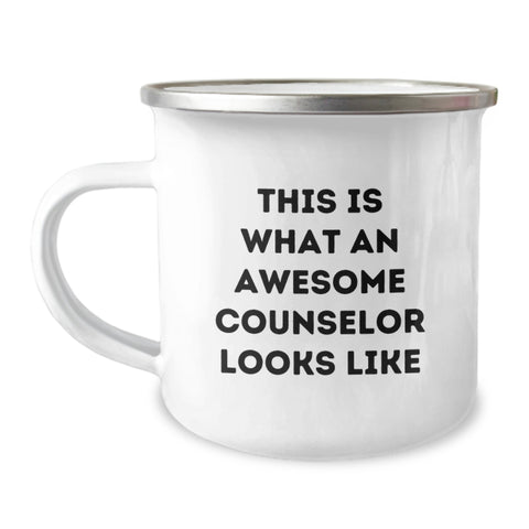 Image of Funny Gifts from Friends for Counselor Graduation Unique Camping Mug with 'This Is What An Awesome Counselor Looks Like' Quote - Image 1