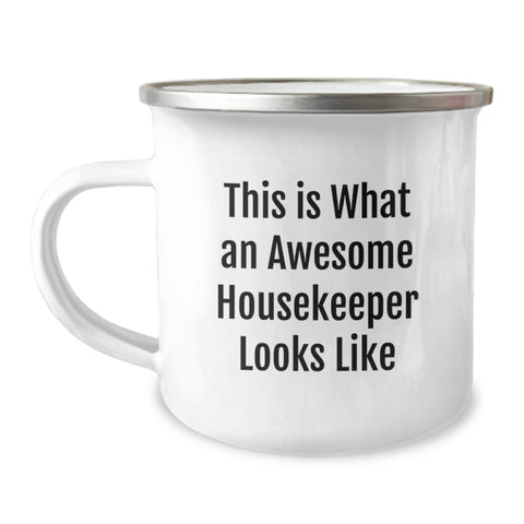Image of Funny Housekeeper Gifts from Friends for Housekeeper Camping Mug, Birthday Unique Gifts for Housekeeper, Funny Quote - 'This Is What An Awesome Housekeeper Looks Like' - Image 1