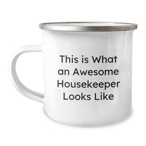 Funny Housekeeper Gifts from Family and Friends for Birthday Unique Presents - This Is What An Awesome Housekeeper Looks Like Camping Mug - Image 1