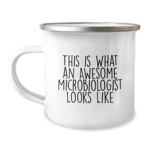 Funny Microbiologist Gifts for Him, Unique Christmas Unique Gifts from Friends for Men, This Is What An Awesome Microbiologist Looks Like Camping Mug - Image 1