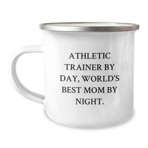 Athletic Trainer Gifts, Funny Quote, Camping Mug for Graduation, Gifts from Mom - 'Athletic Trainer By Day, World's Best Mom By Night.' - Image 1