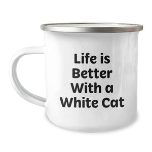 Laugh Out Loud with White Cat Gifts for Friends - Camping Mug for Birthday Unique Presents - Funny White Cat Lover Mug with Quirky Quote by Gifts from Family - Image 1