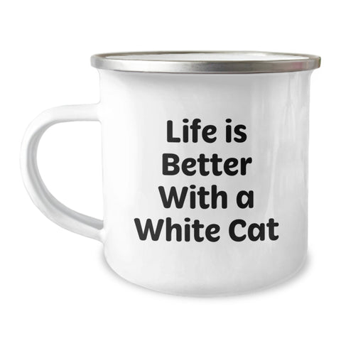 Image of Laugh Out Loud with White Cat Gifts for Friends - Camping Mug for Birthday Unique Presents - Funny White Cat Lover Mug with Quirky Quote by Gifts from Family - Image 1