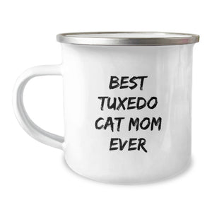 Tuxedo Cat Mom's Funny Camping Mug - Gifts for Her from You on Valentine's, Unique Tuxedo Cat Lover Mug, Funny Cat Mom Mug, Best Tuxedo Cat Mom Ever Quote - Image 1