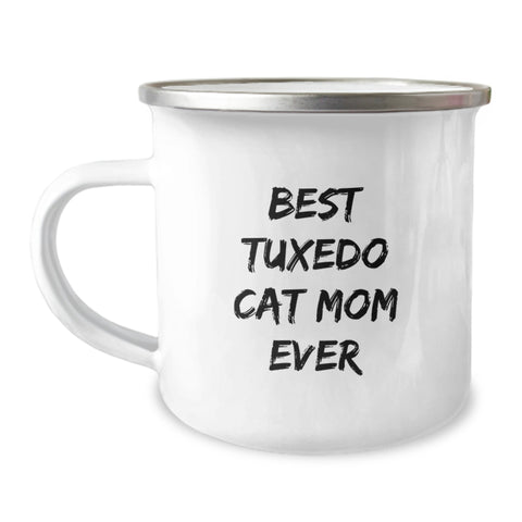 Image of Tuxedo Cat Mom's Funny Camping Mug - Gifts for Her from You on Valentine's, Unique Tuxedo Cat Lover Mug, Funny Cat Mom Mug, Best Tuxedo Cat Mom Ever Quote - Image 1