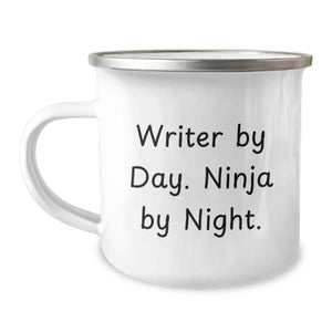 Writer Gifts for Men, Funny Camping Mug, 'Writer By Day. Ninja By Night.' Unique Christmas Unique Gifts from Friends - Image 1