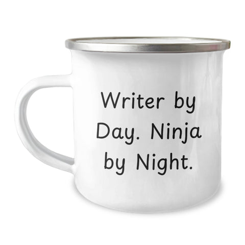 Image of Writer Gifts for Men, Funny Camping Mug, 'Writer By Day. Ninja By Night.' Unique Christmas Unique Gifts from Friends - Image 1