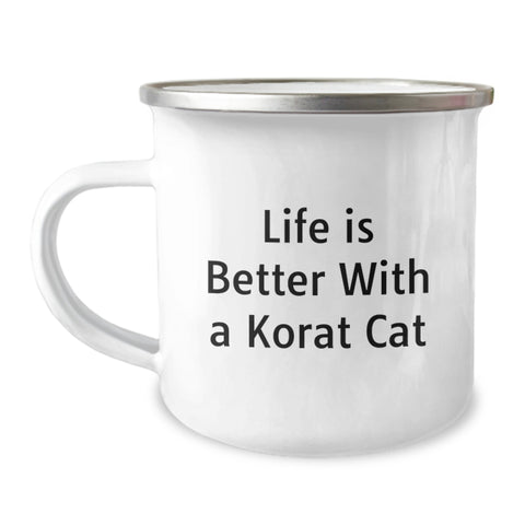Image of Korat Cat Camping Mug, Funny Quote Gifts from Men to Friends, Birthday Unique Mugs for Korat Cat Lovers, Life Is Better With A Korat Cat - Image 1