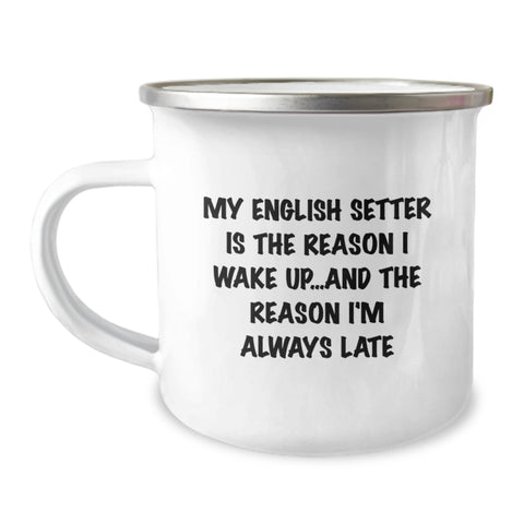 Image of Funny English Setter Dog Lover Gifts from Friends to Family on Valentine's Camping Mug - Image 1