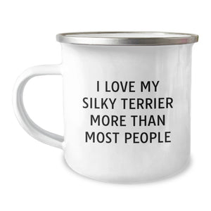 Funny Silky Terrier Dog Lovers Gifts from Friends to Family - I Love My Silky Terrier More Than Most People Camping Mug for Silky Terrier Dog Enthusiasts on Birthday - Image 1