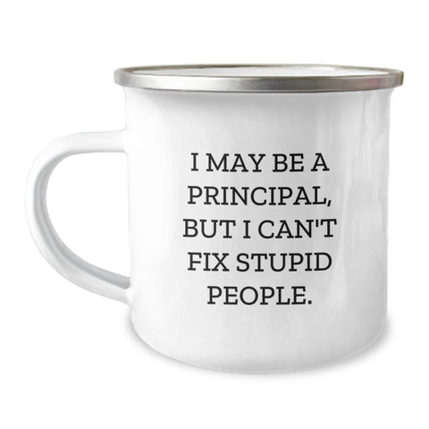 Image of Funny Principal Gifts from Men, Gifts for Principal on Birthday - I May Be A Principal, But I Can't Fix Stupid People. Stainless Steel Camping Mug - Image 1