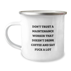 Funny Maintenance Worker Gifts for Men, Unique Christmas Memorable Presents from Friends to Family, Camping Mug with 'Don't Trust...' - Image 1