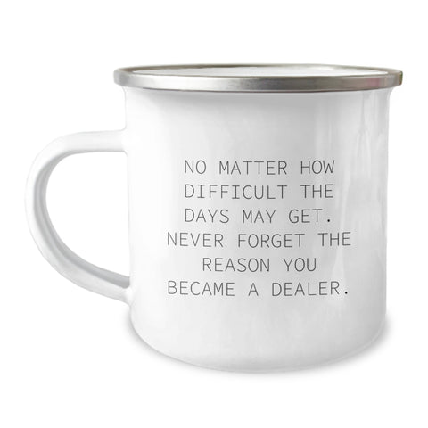 Image of Funny Dealer Gifts from Men to Friends - Camping Mug for Men - 'No Matter How Difficult The Days May Get. Never Forget The Reason You Became A Dealer.' Quote Gifts - Image 1