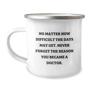 Inspiring Gifts for Doctors, Funny Doctor Camping Mug, Christmas Unique Presents for Medical Professionals 'No Matter How Difficult The Days May Get.' - Image 1