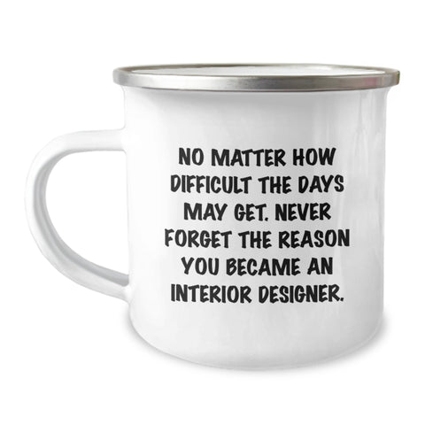 Image of Funny Inspirational Quote Gifts from Men to Interior Designer Friends on Mother's Day Camping Mug - No Matter How Difficult The Days May Get, Never Forget The Reason You Became An Interior Designer. - Image 1