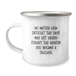 Trucker Camping Mug, Funny Gifts from Friends for Men, Never Forget the Reason You Became a Trucker, 12 oz Stainless Steel, Christmas Unique Presents - Image 1