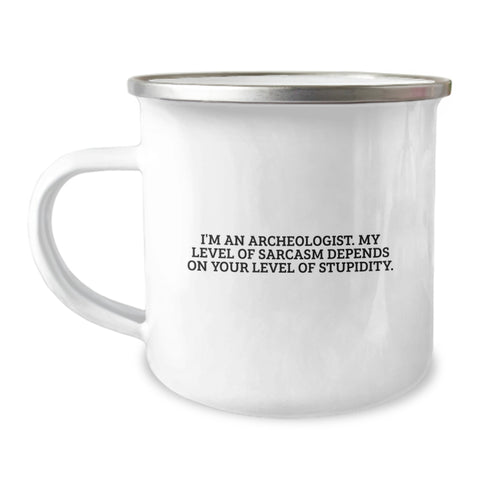 Image of Funny Archeologist Gifts from Friends, Christmas Unique Archeologist Mug for Men - Sarcasm Level Depends on Your Level of Stupidity - Image 1